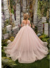 Beaded Ivory Lace Blush Pink Tulle Fringe Flower Girl Dress